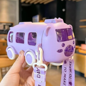 cute bus shape kids water bottle wcute bus shape kids water bottle with straw & strap | leakproof | bpa free | portable sipper (purple)ith straw & strap | leakproof | bpa free | portable sipper (purple)