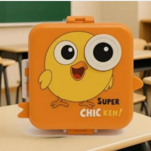 kids cartoon chick lunch box | cute hard case snack box for school | portable tiffin for boys & girls